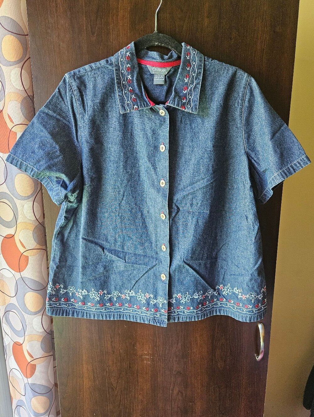 Koret City Blues Embroidered Denim Button-Up Shirt Size XL